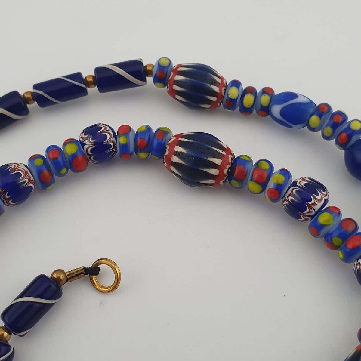 Vintage Venetian Style Mix Chevron & Eyes Glass Beads Necklace
