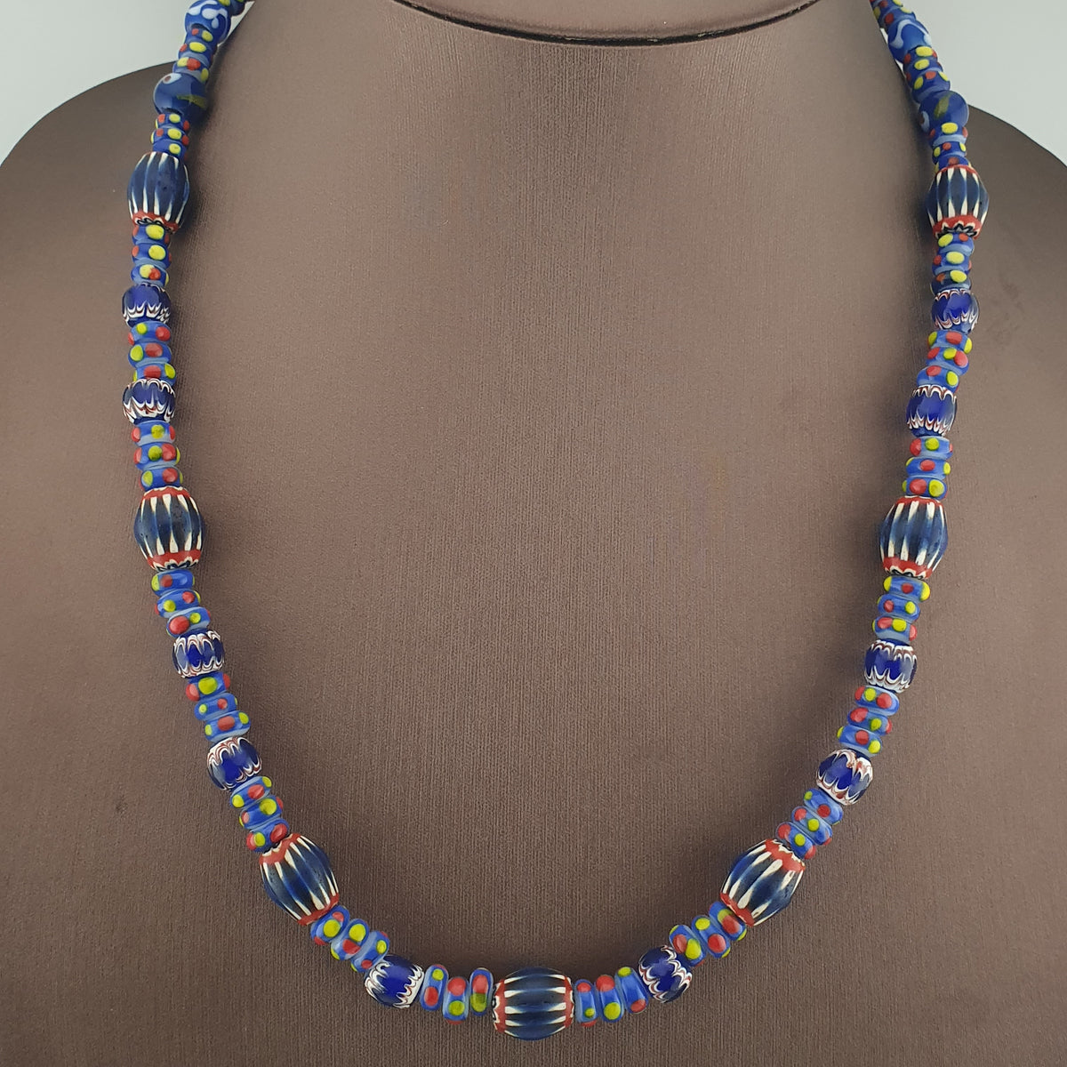 Vintage Venetian Style Mix Chevron & Eyes Glass Beads Necklace