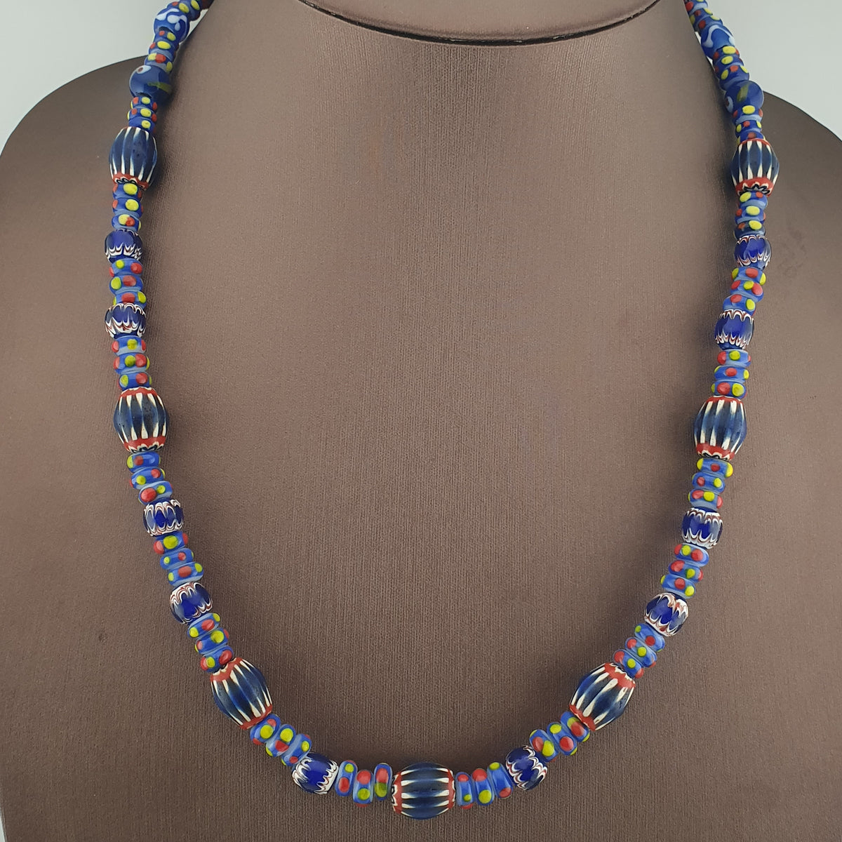 Vintage Venetian Style Mix Chevron & Eyes Glass Beads Necklace