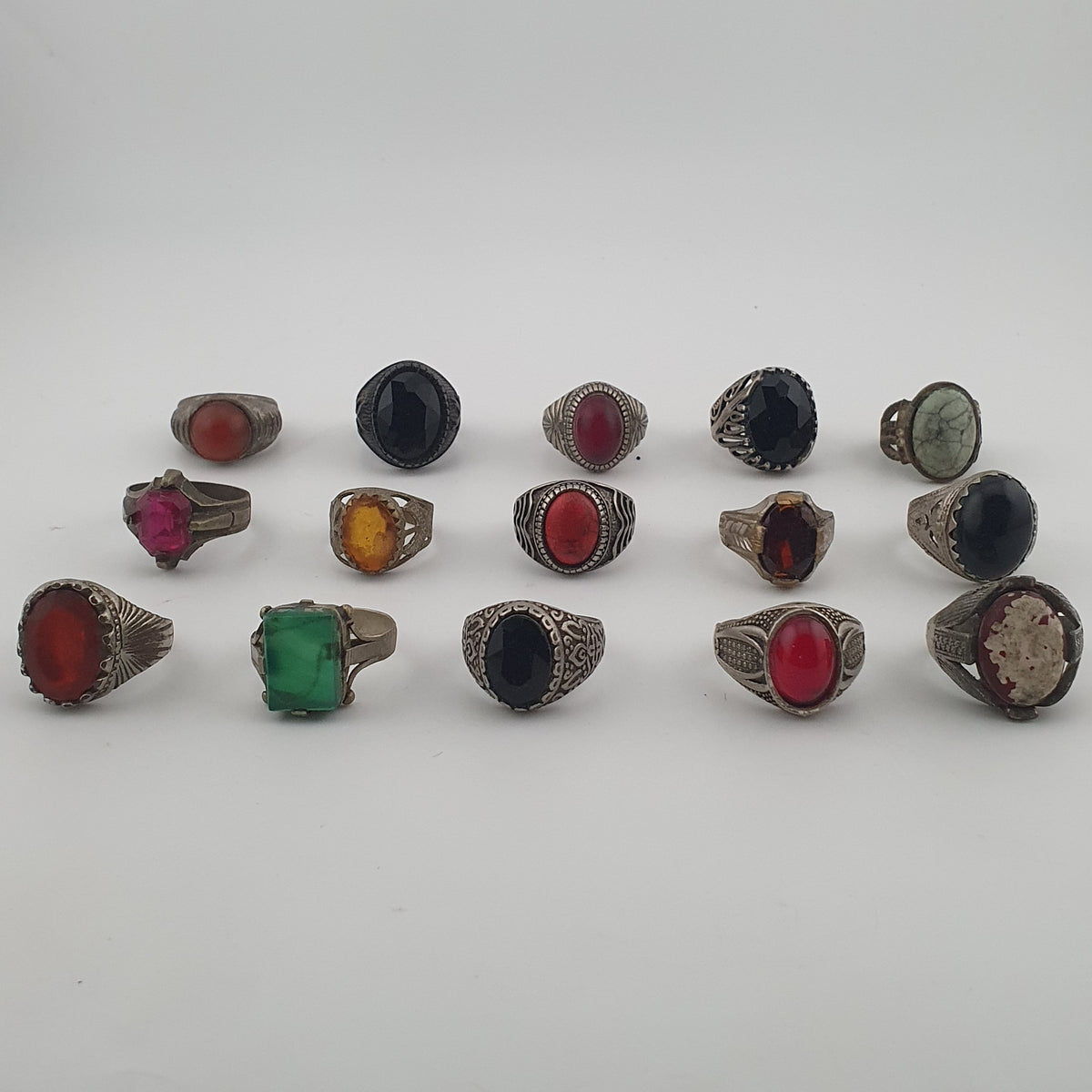 15 Boho Antique Rings Mixed Brass, Glass & Stone Designs