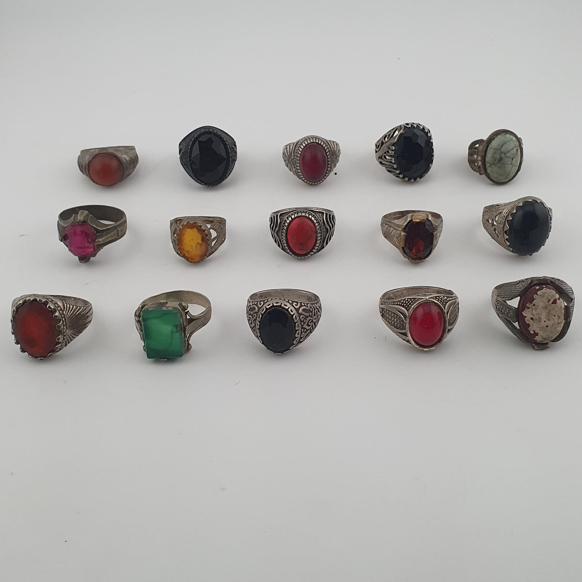 15 Boho Antique Rings Mixed Brass, Glass & Stone Designs
