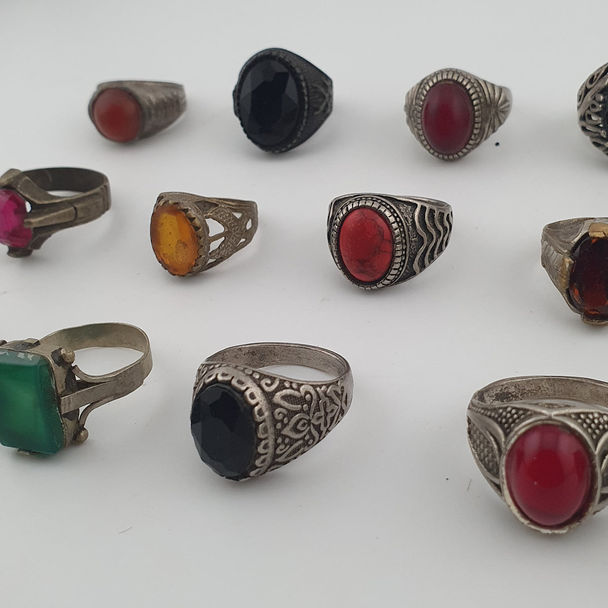 15 Boho Antique Rings Mixed Brass, Glass & Stone Designs