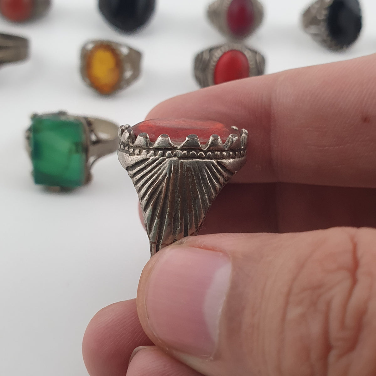 15 Boho Antique Rings Mixed Brass, Glass & Stone Designs