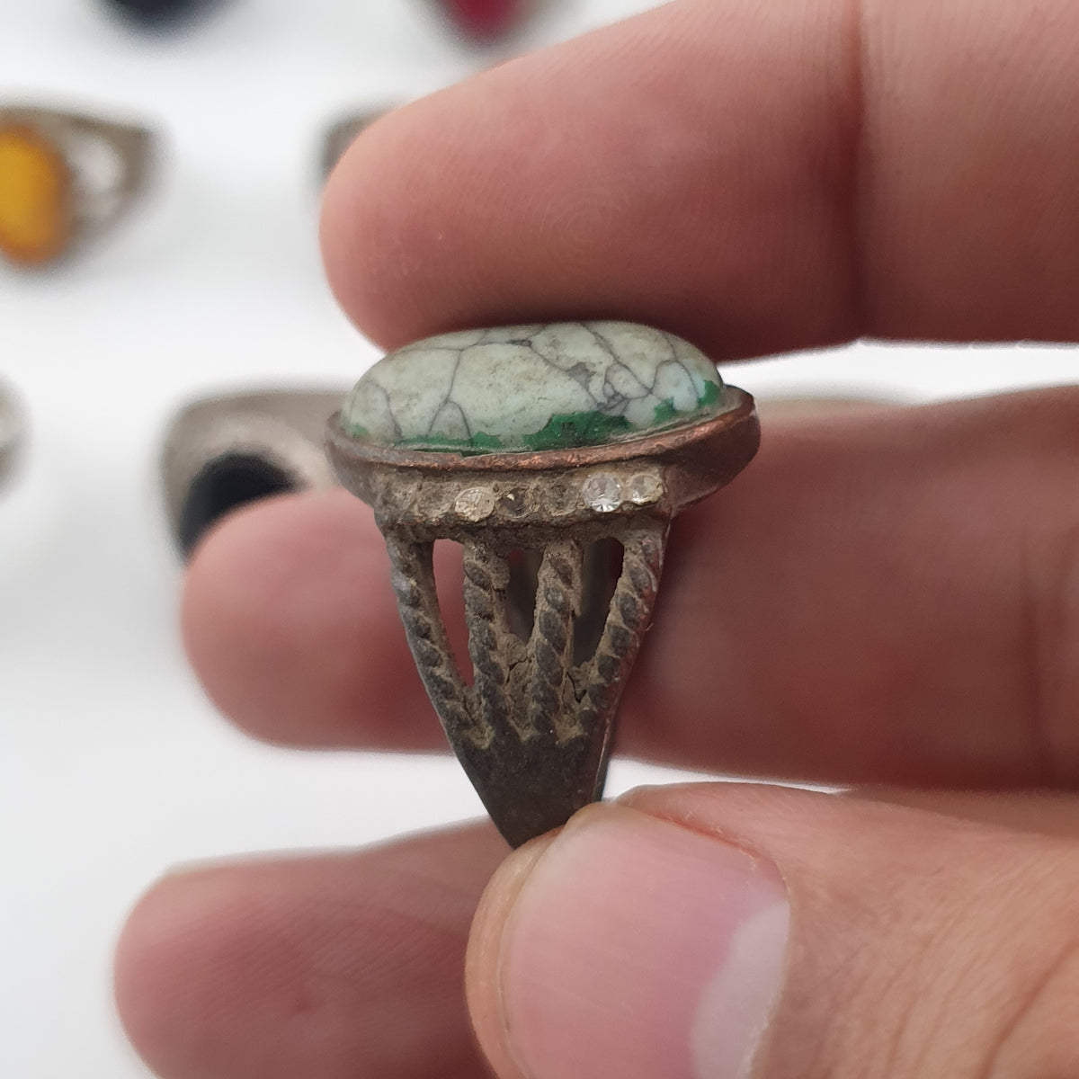 15 Boho Antique Rings Mixed Brass, Glass & Stone Designs