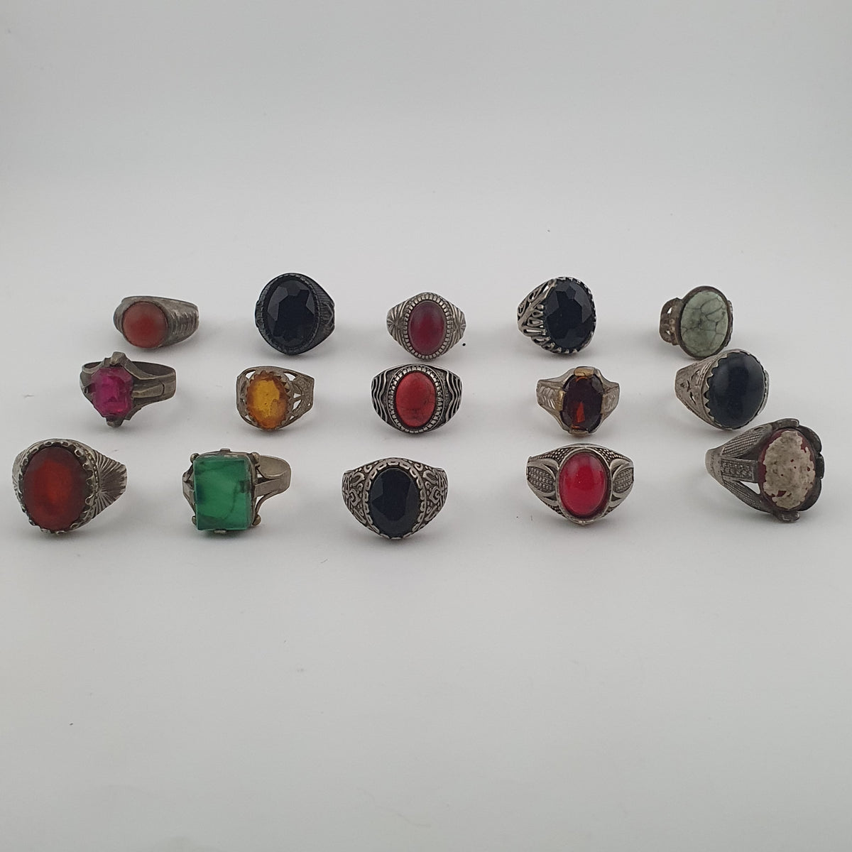 15 Boho Antique Rings Mixed Brass, Glass & Stone Designs