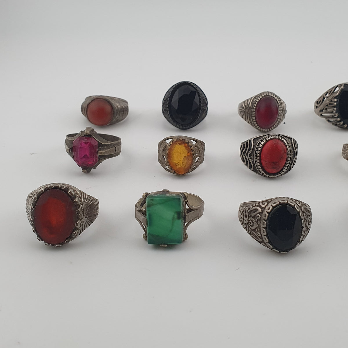 15 Boho Antique Rings Mixed Brass, Glass & Stone Designs