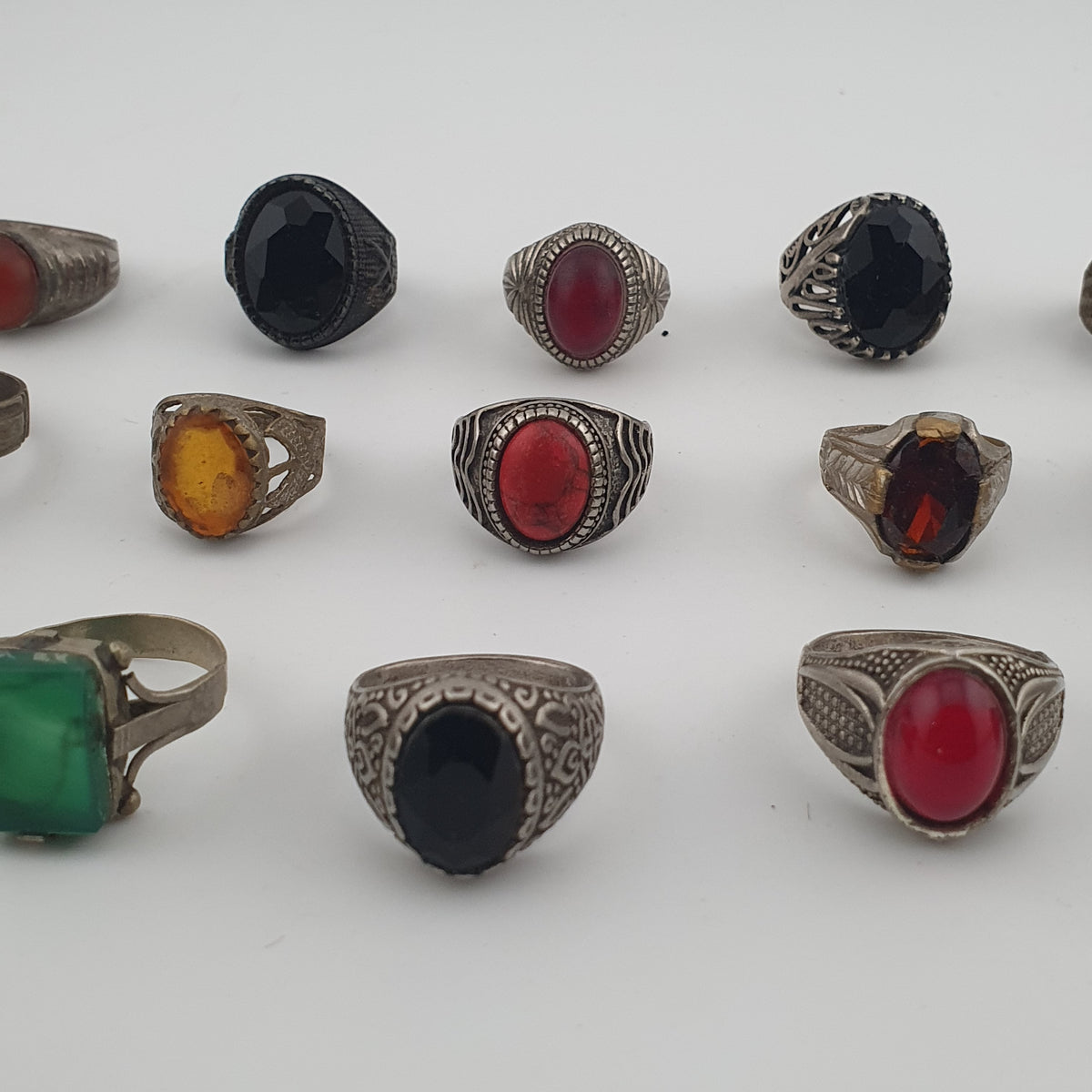15 Boho Antique Rings Mixed Brass, Glass & Stone Designs