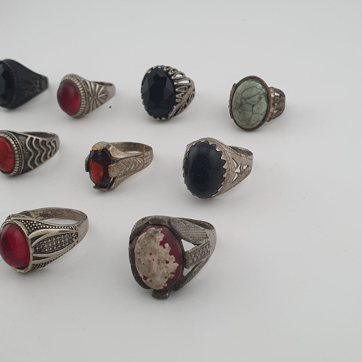 15 Boho Antique Rings Mixed Brass, Glass & Stone Designs