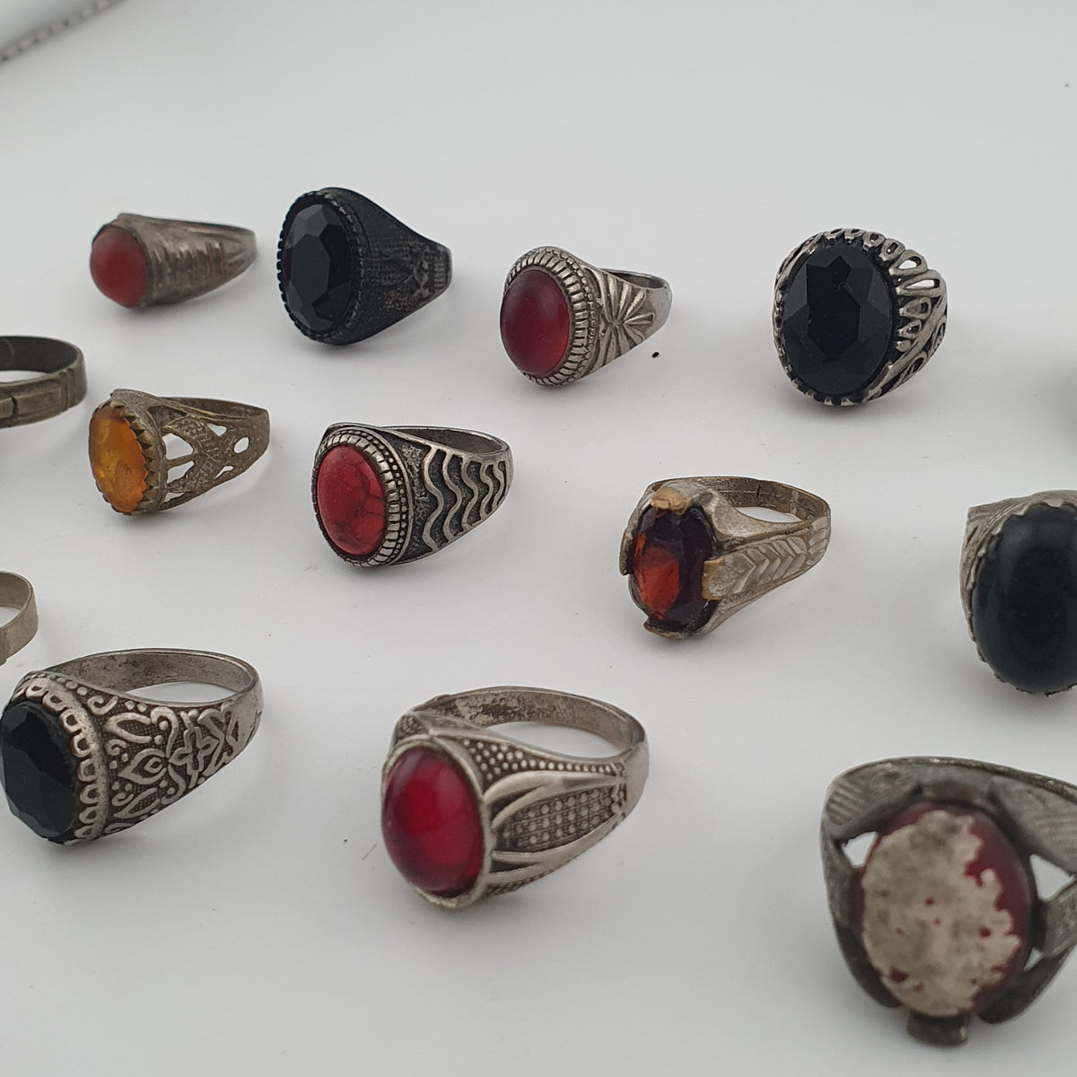 15 Boho Antique Rings Mixed Brass, Glass & Stone Designs