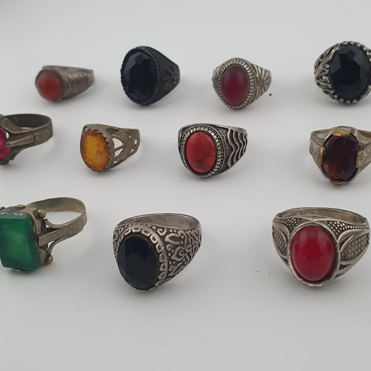 15 Boho Antique Rings Mixed Brass, Glass & Stone Designs