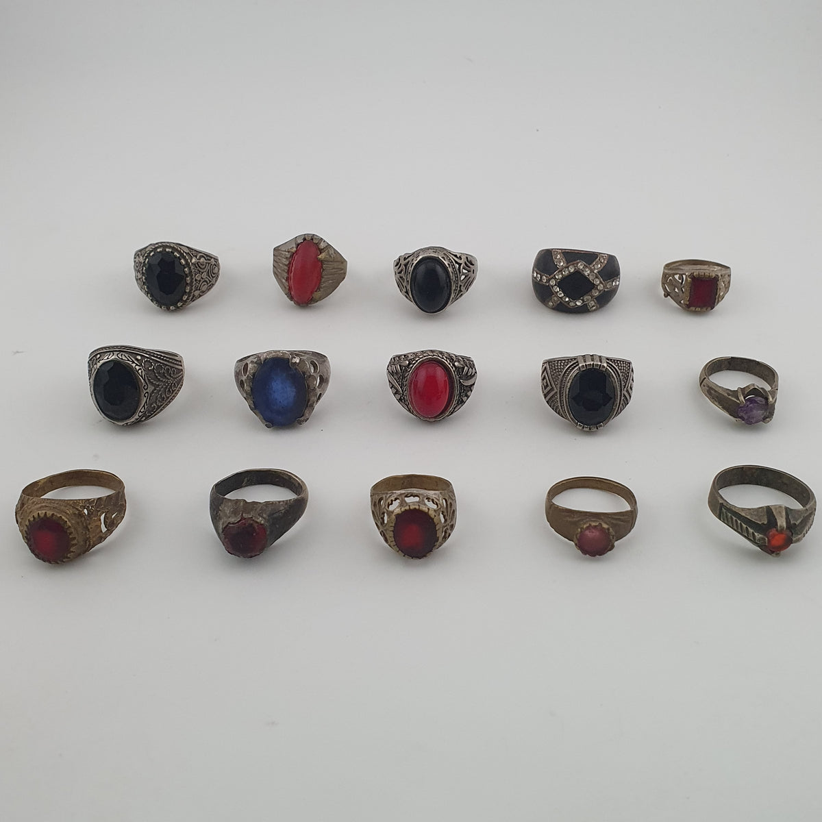Old World Antique Mixed Brass Artisan Lot of 15 Rings