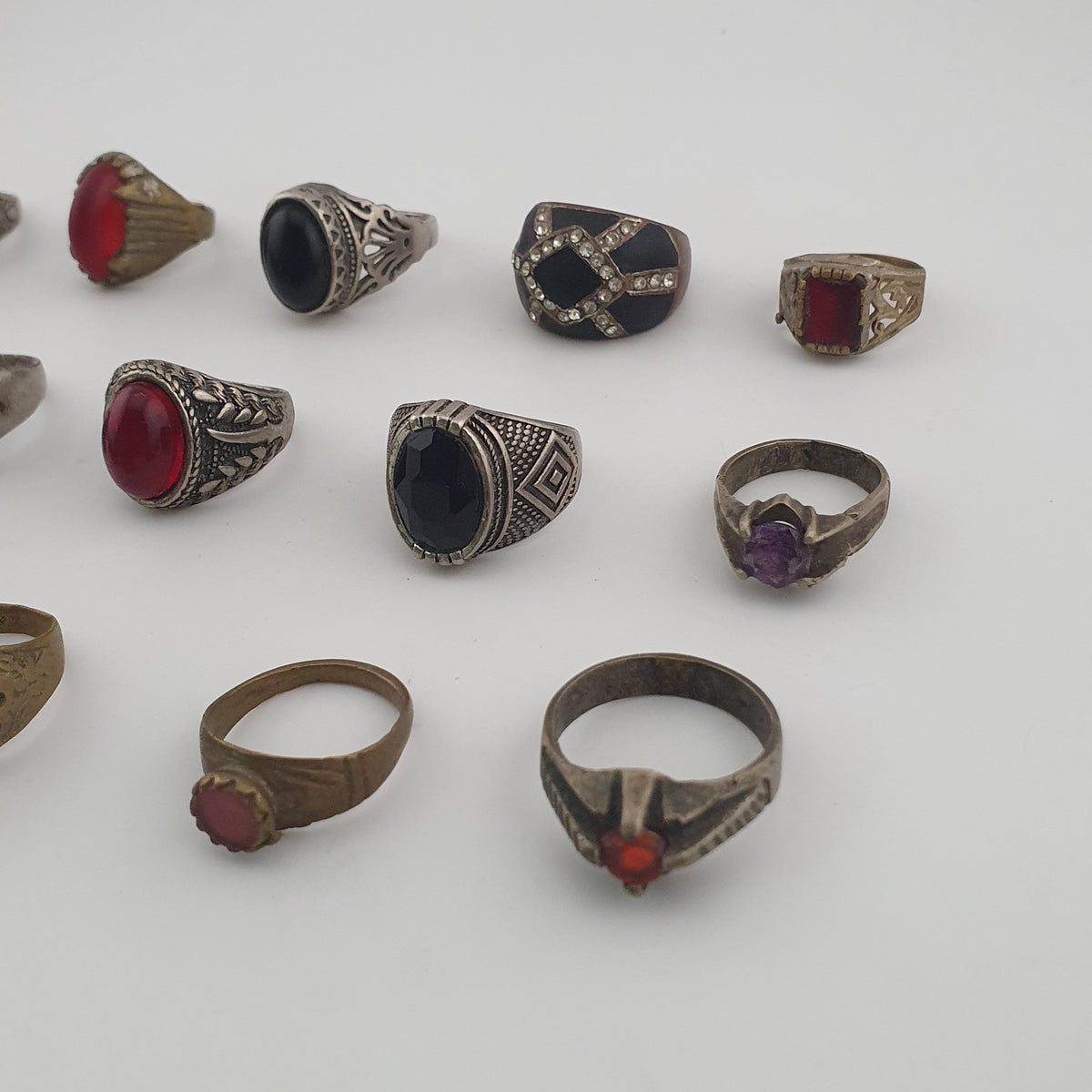 Old World Antique Mixed Brass Artisan Lot of 15 Rings