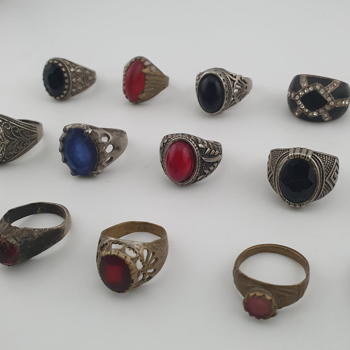 Old World Antique Mixed Brass Artisan Lot of 15 Rings