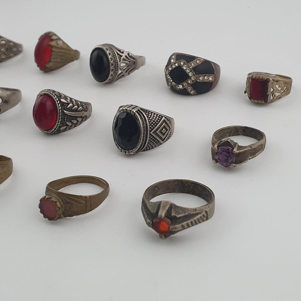 Old World Antique Mixed Brass Artisan Lot of 15 Rings