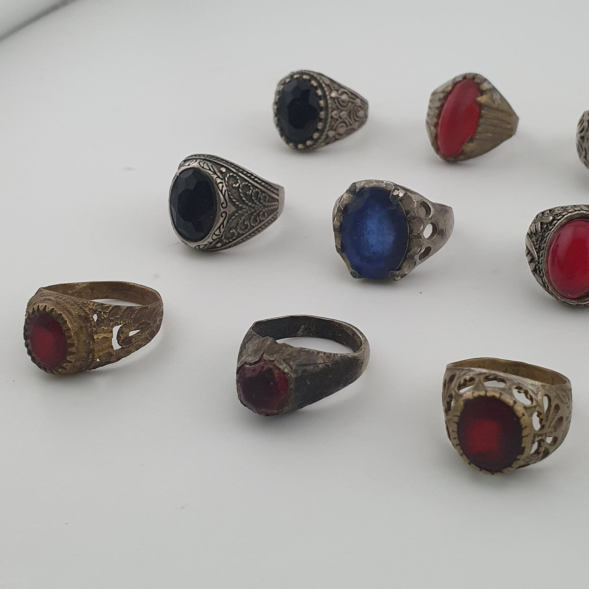 Old World Antique Mixed Brass Artisan Lot of 15 Rings