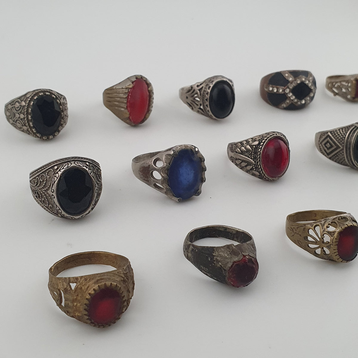 Old World Antique Mixed Brass Artisan Lot of 15 Rings