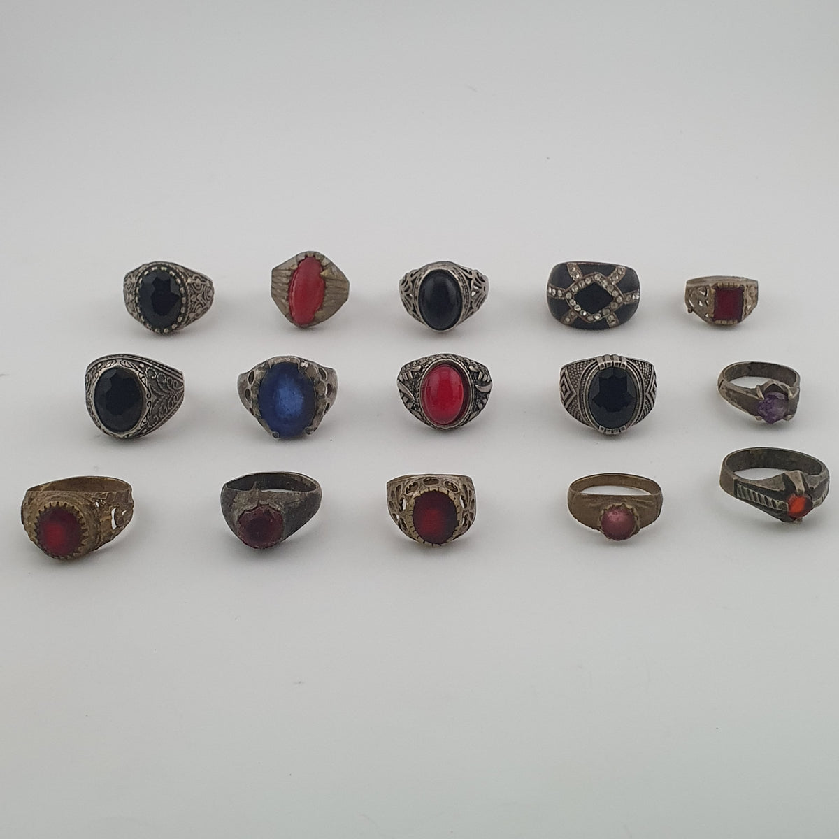 Old World Antique Mixed Brass Artisan Lot of 15 Rings