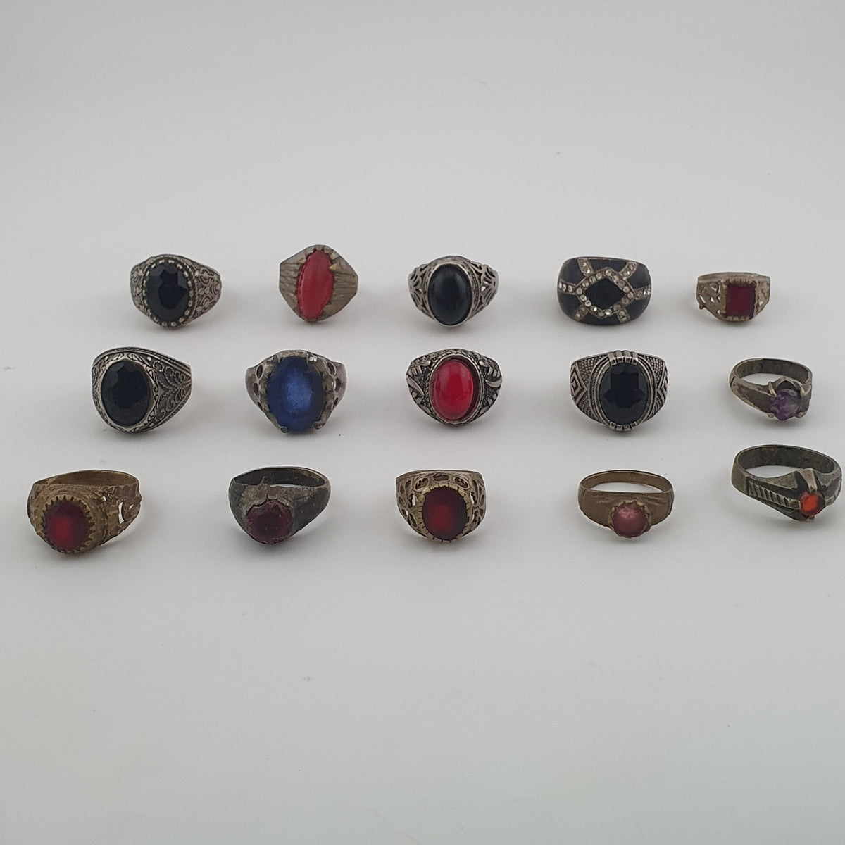 Old World Antique Mixed Brass Artisan Lot of 15 Rings