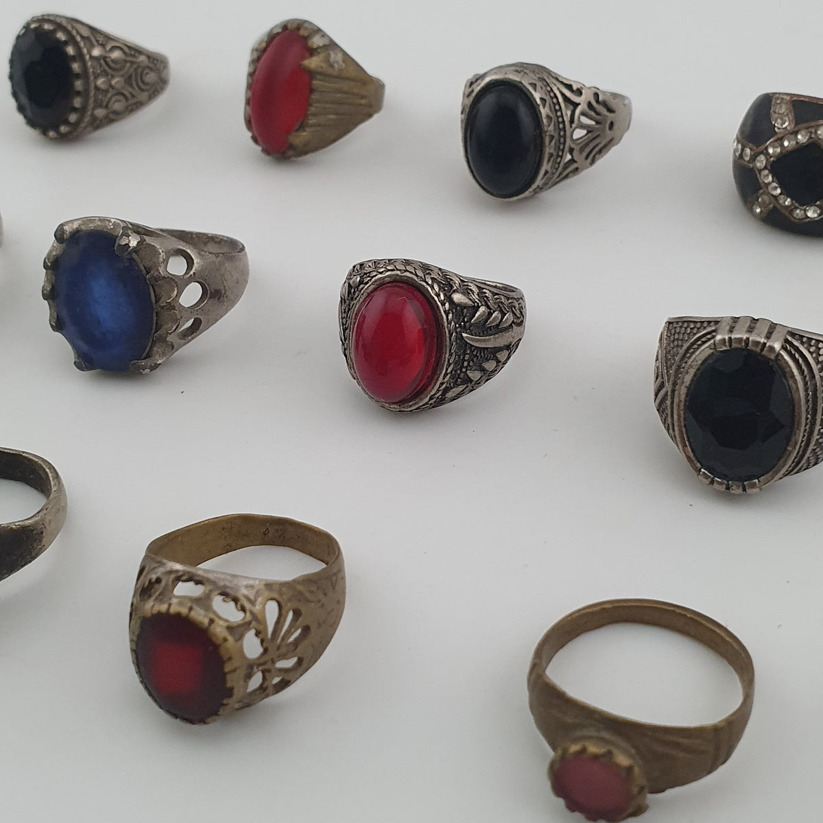 Old World Antique Mixed Brass Artisan Lot of 15 Rings