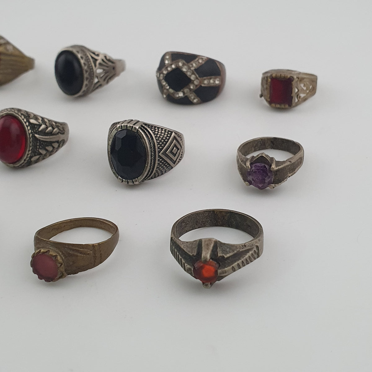 Old World Antique Mixed Brass Artisan Lot of 15 Rings