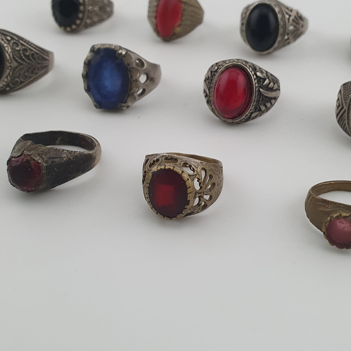 Old World Antique Mixed Brass Artisan Lot of 15 Rings