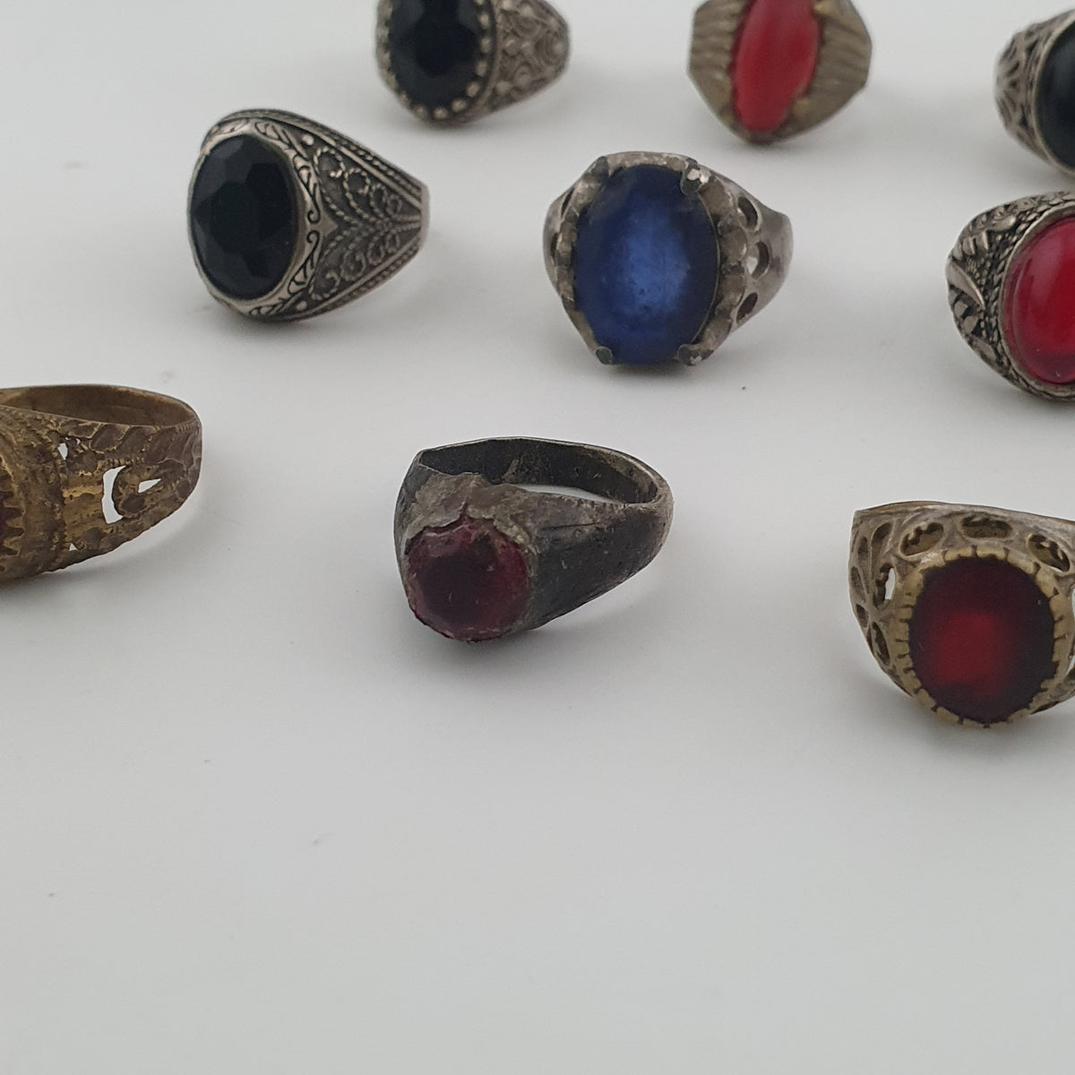 Old World Antique Mixed Brass Artisan Lot of 15 Rings