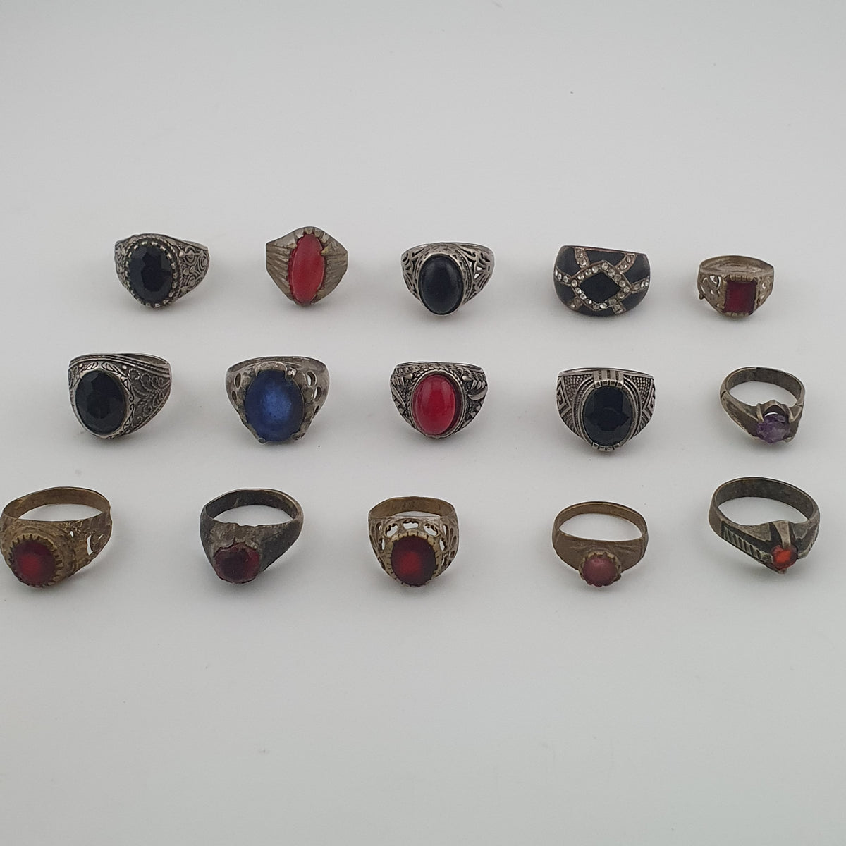Old World Antique Mixed Brass Artisan Lot of 15 Rings