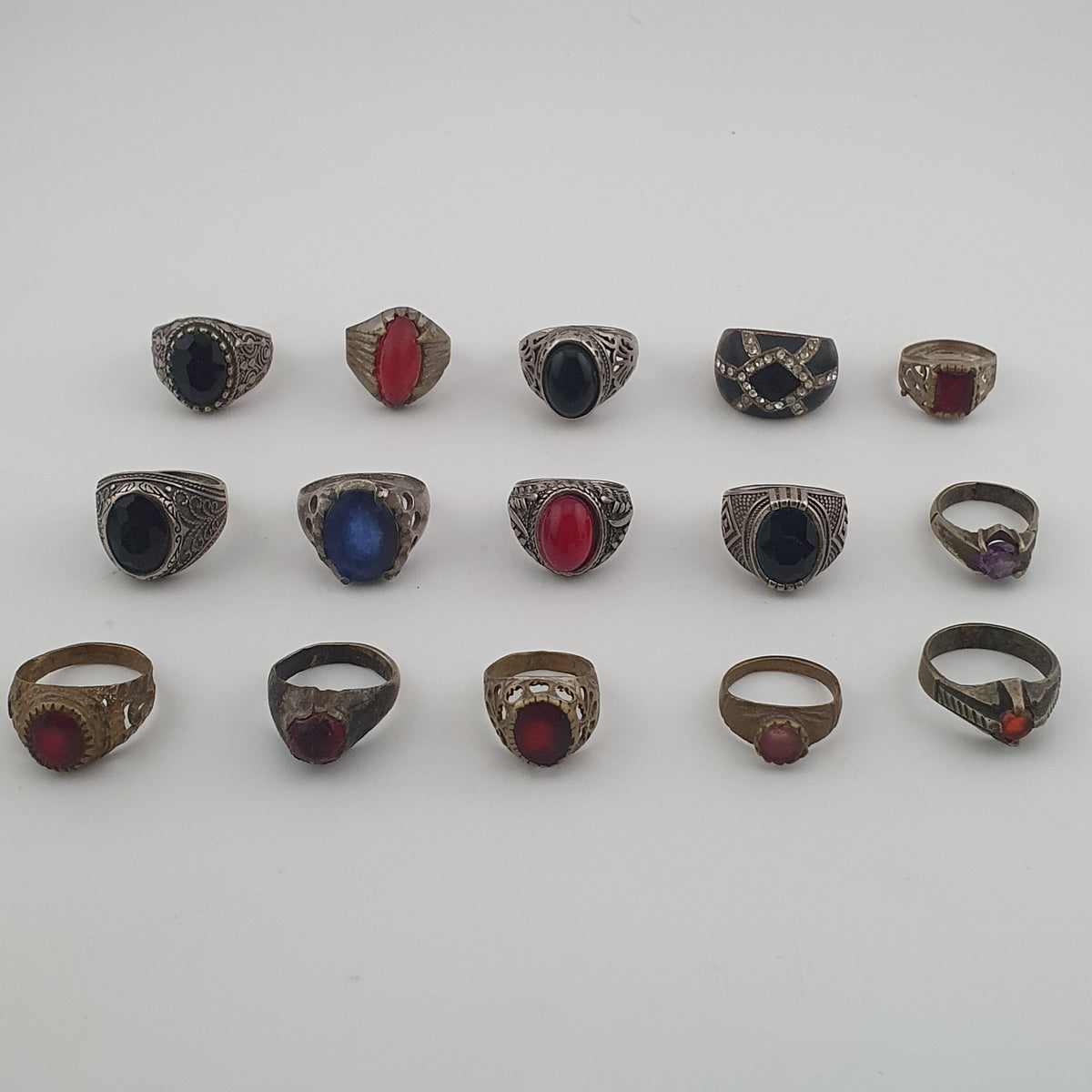 Old World Antique Mixed Brass Artisan Lot of 15 Rings