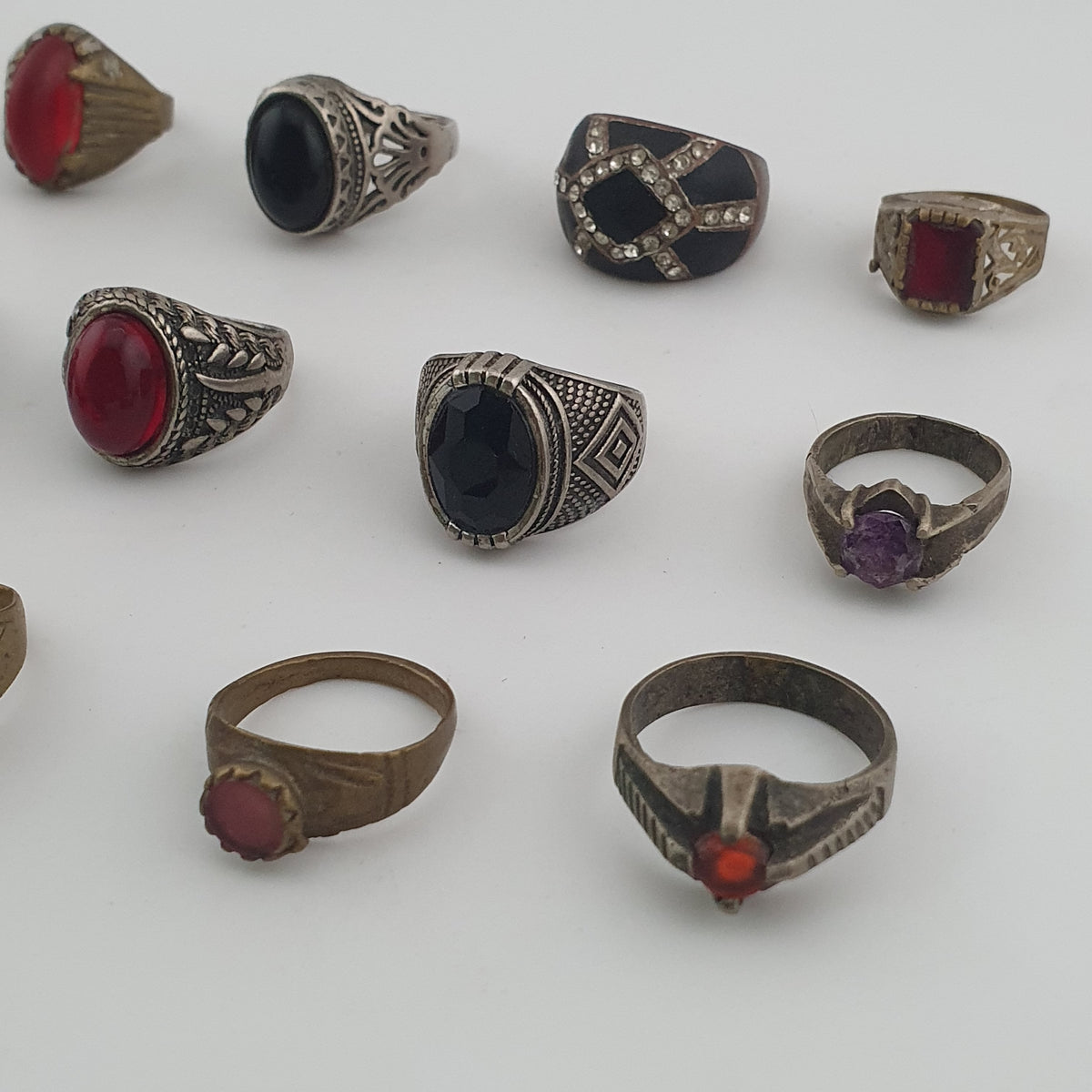 Old World Antique Mixed Brass Artisan Lot of 15 Rings