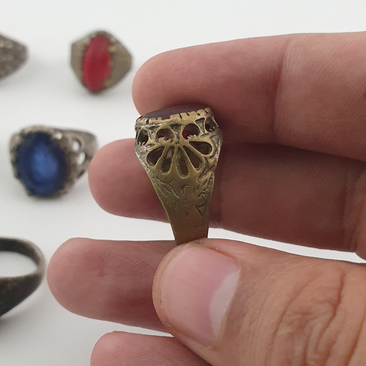 Old World Antique Mixed Brass Artisan Lot of 15 Rings
