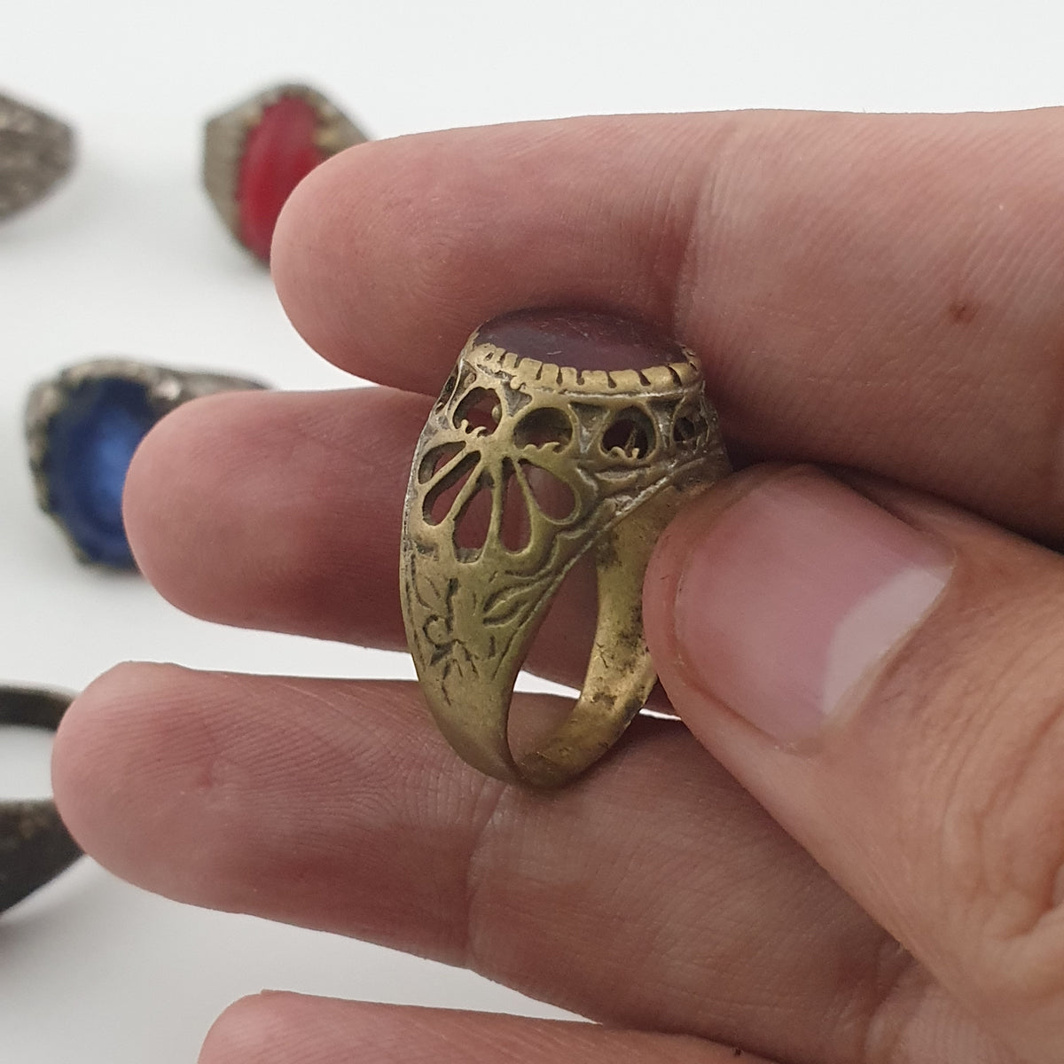 Old World Antique Mixed Brass Artisan Lot of 15 Rings