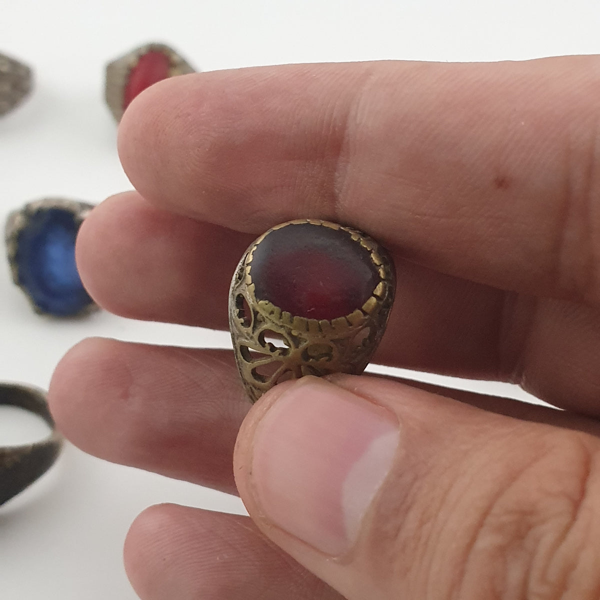 Old World Antique Mixed Brass Artisan Lot of 15 Rings