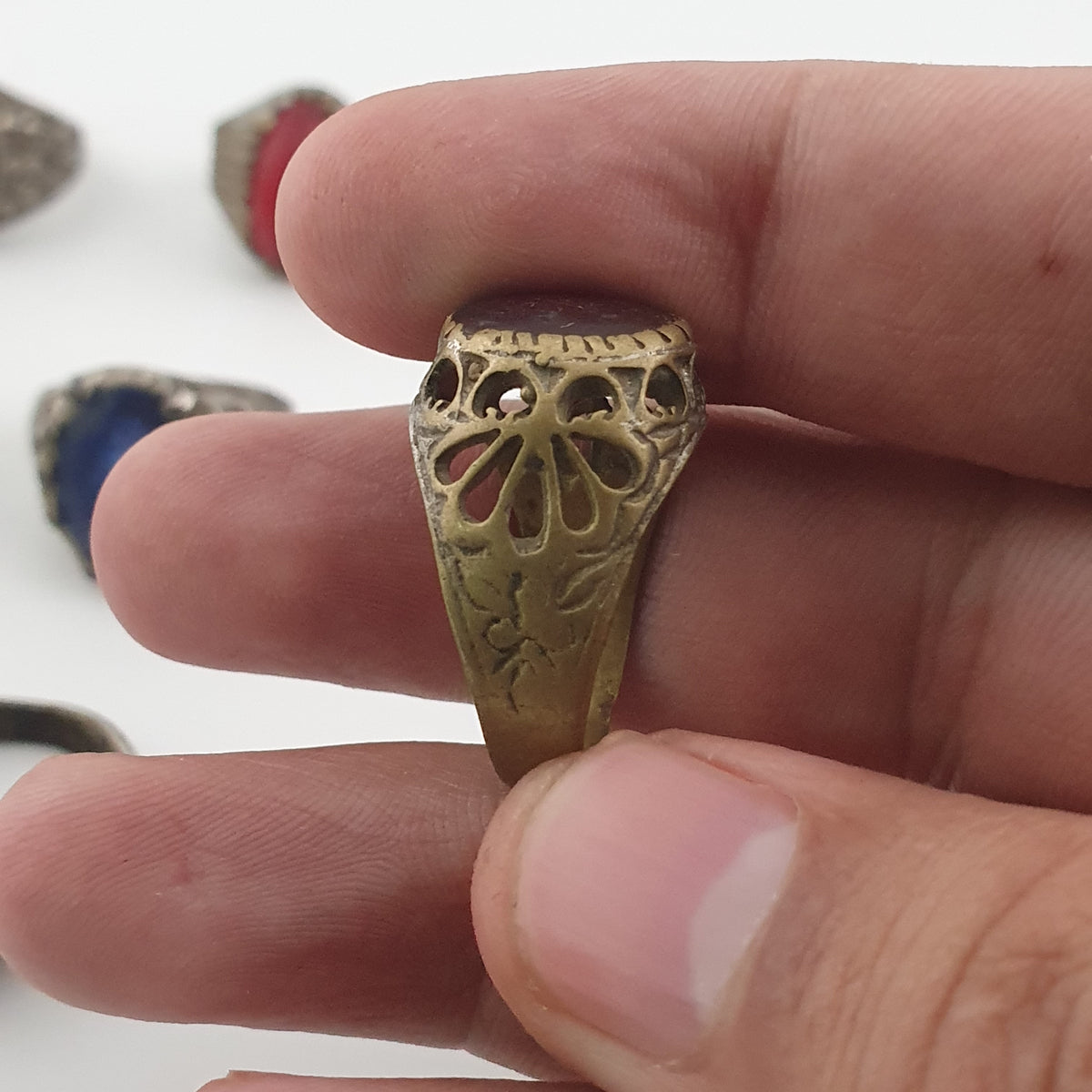 Old World Antique Mixed Brass Artisan Lot of 15 Rings