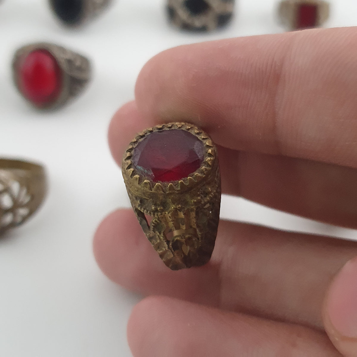 Old World Antique Mixed Brass Artisan Lot of 15 Rings