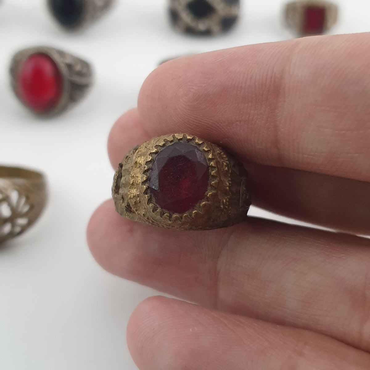 Old World Antique Mixed Brass Artisan Lot of 15 Rings