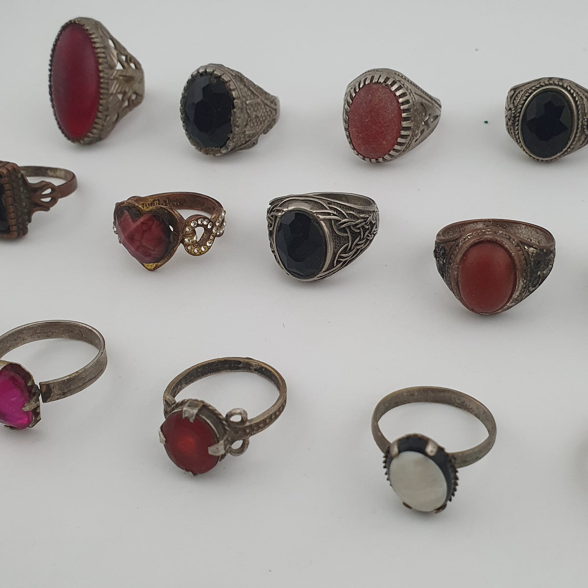 Antique Boho Jewellery 15 Mixed Brass Stone & Glass Rings