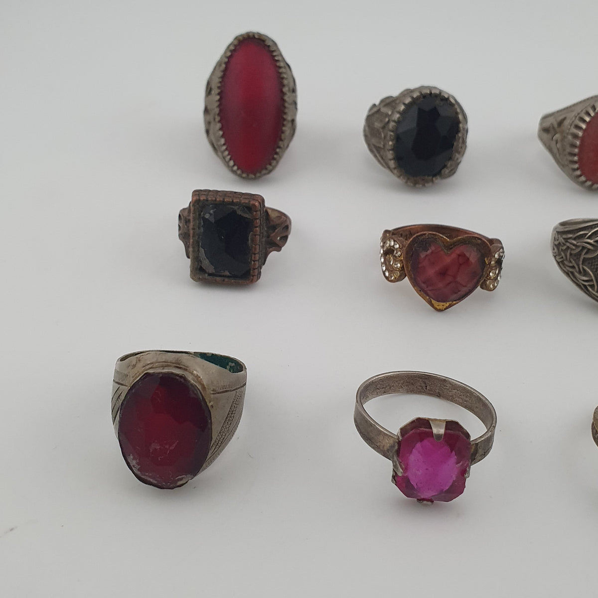 Antique Boho Jewellery 15 Mixed Brass Stone & Glass Rings