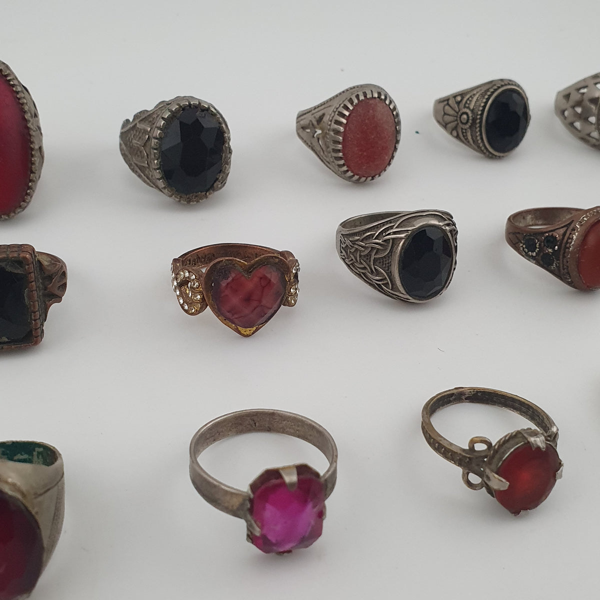 Antique Boho Jewellery 15 Mixed Brass Stone & Glass Rings