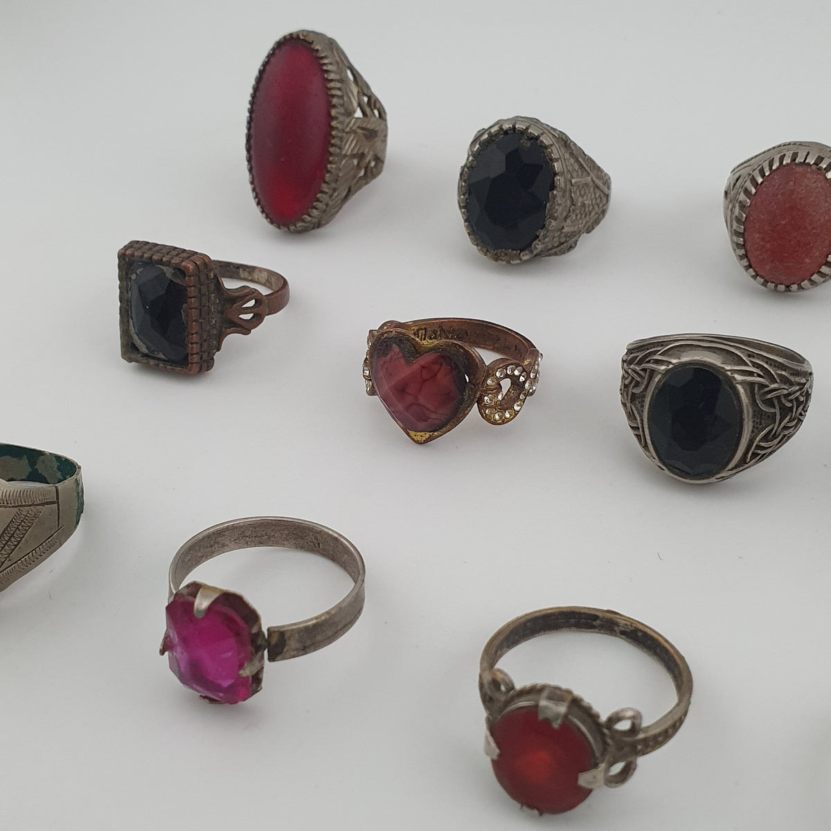 Antique Boho Jewellery 15 Mixed Brass Stone & Glass Rings