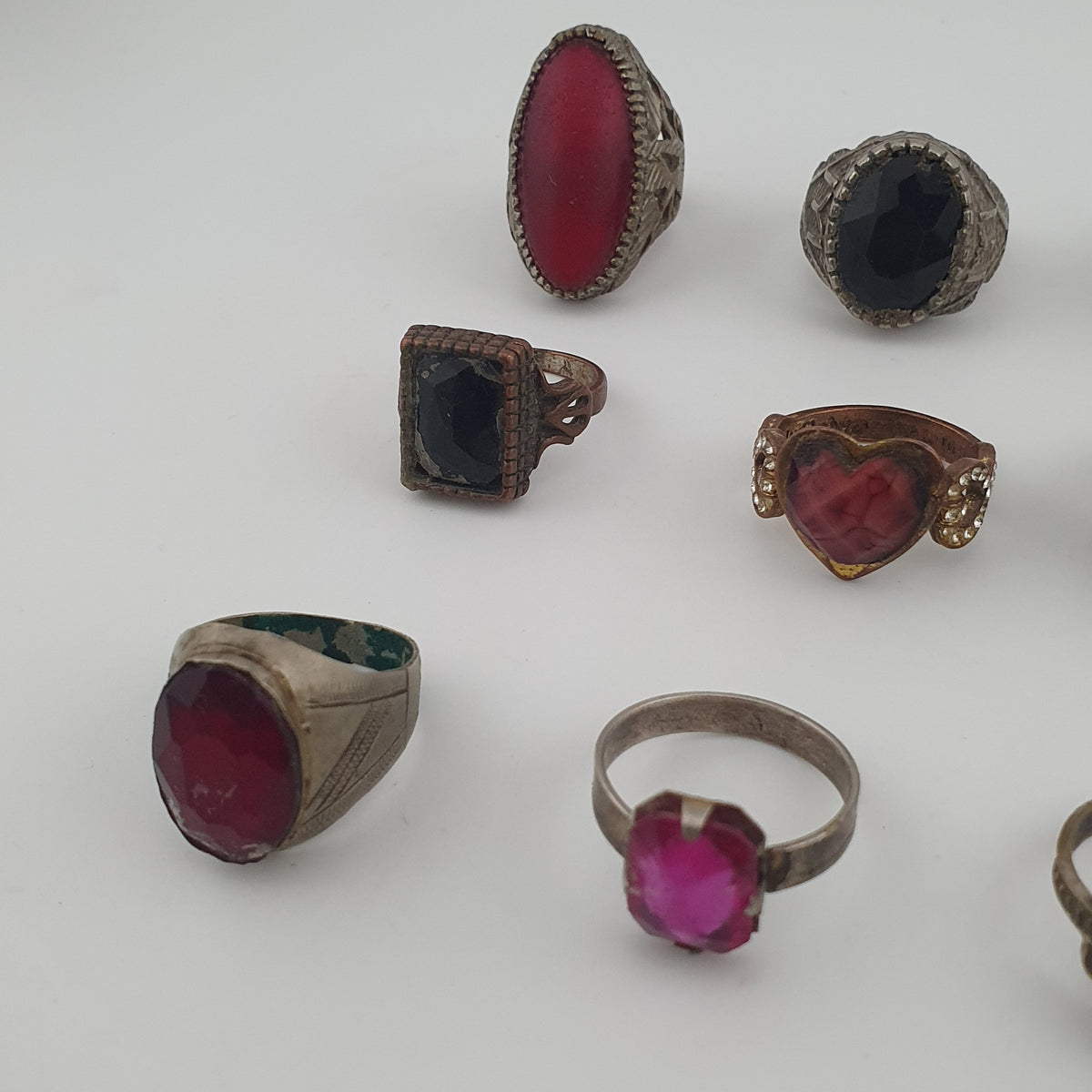 Antique Boho Jewellery 15 Mixed Brass Stone & Glass Rings