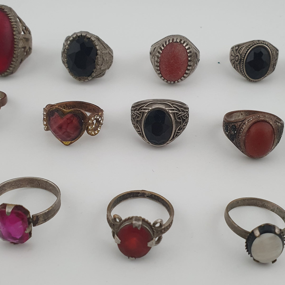 Antique Boho Jewellery 15 Mixed Brass Stone & Glass Rings