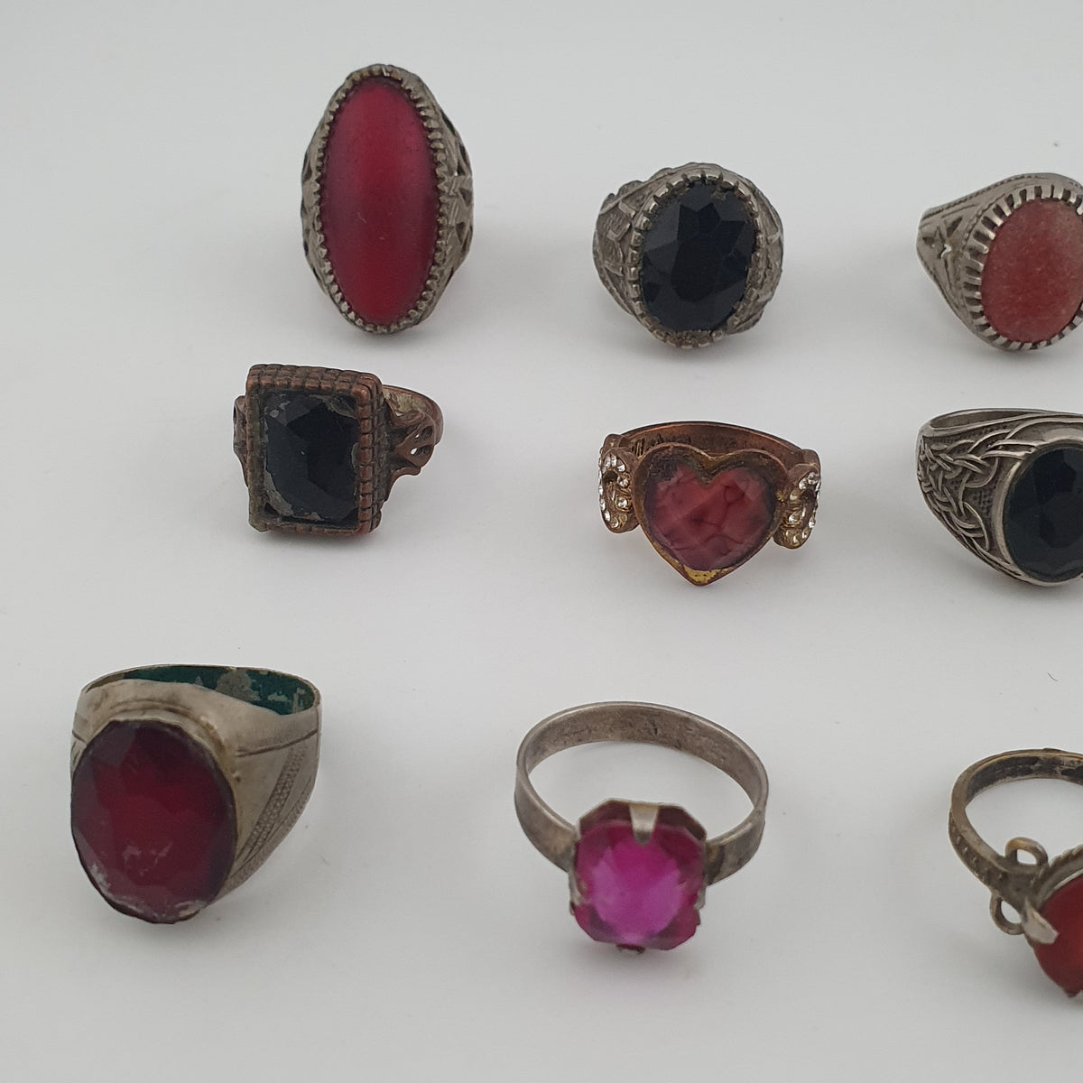 Antique Boho Jewellery 15 Mixed Brass Stone & Glass Rings
