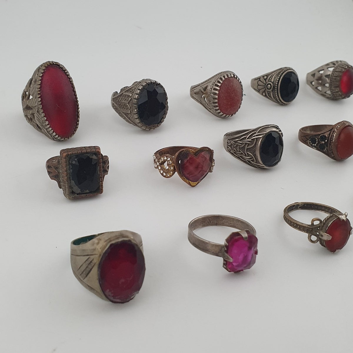 Antique Boho Jewellery 15 Mixed Brass Stone & Glass Rings