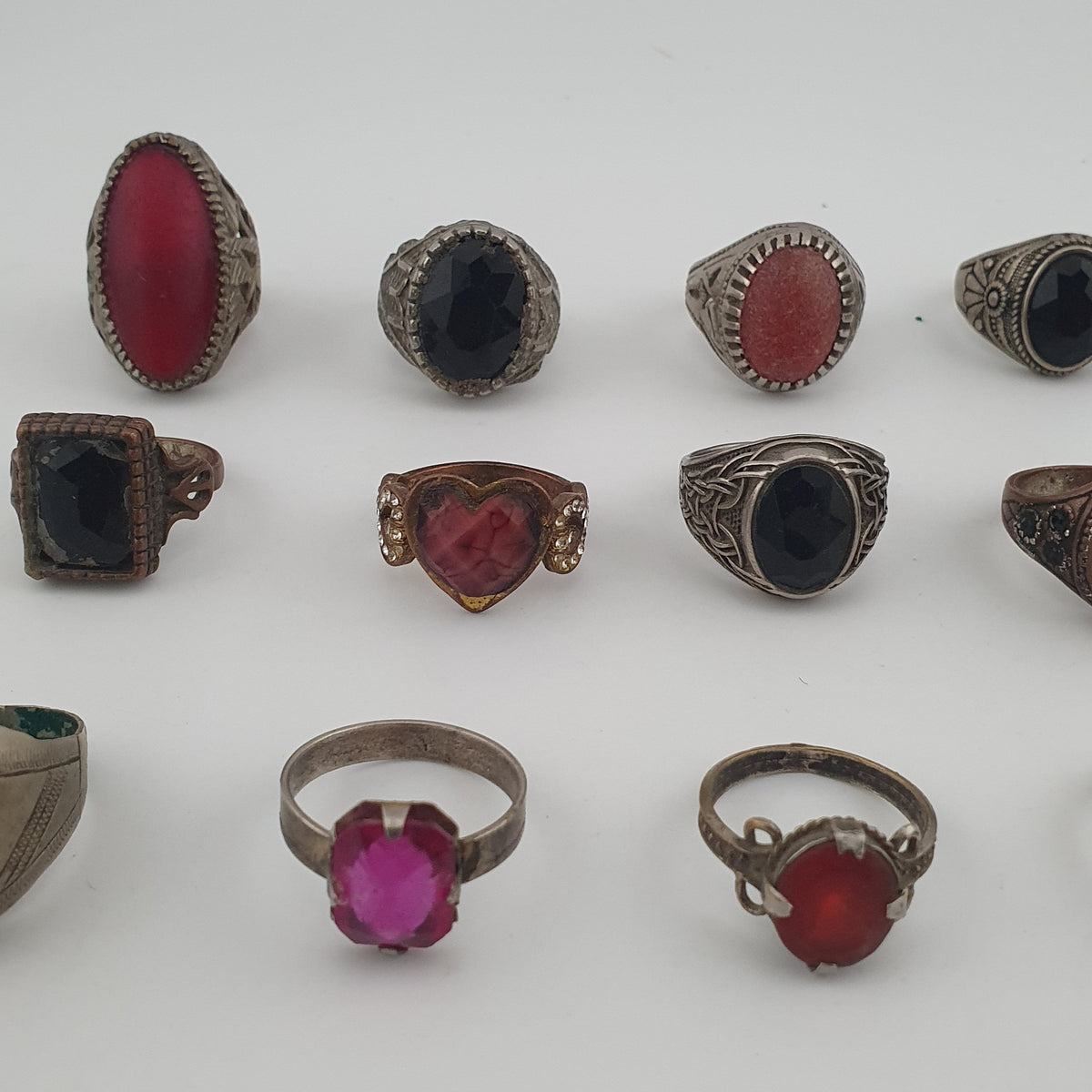Antique Boho Jewellery 15 Mixed Brass Stone & Glass Rings