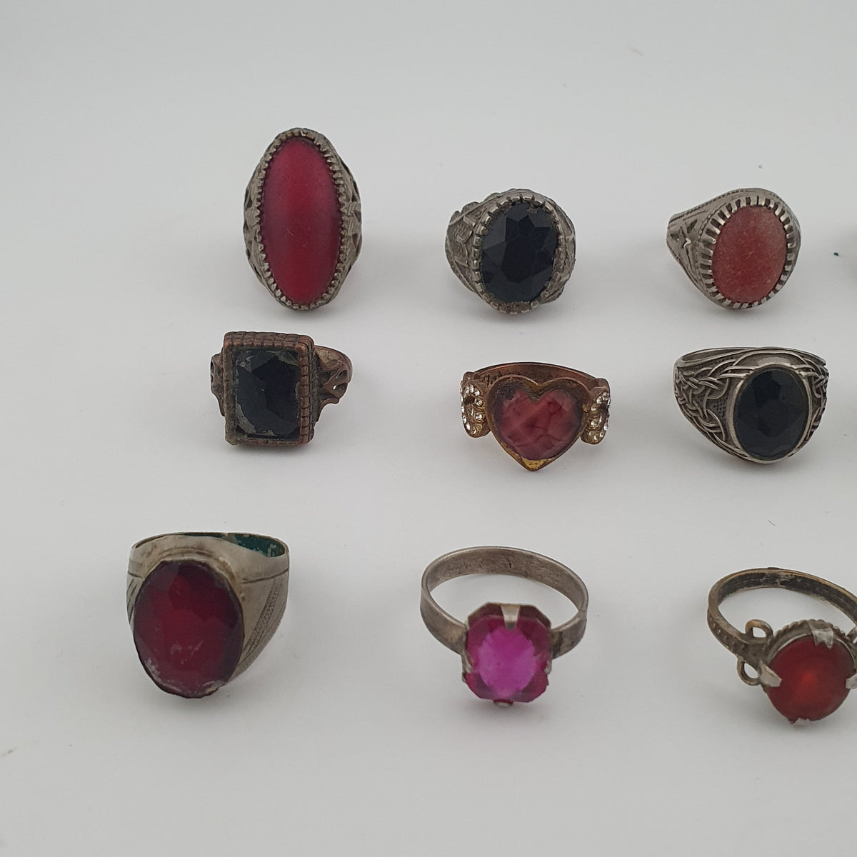 Antique Boho Jewellery 15 Mixed Brass Stone & Glass Rings