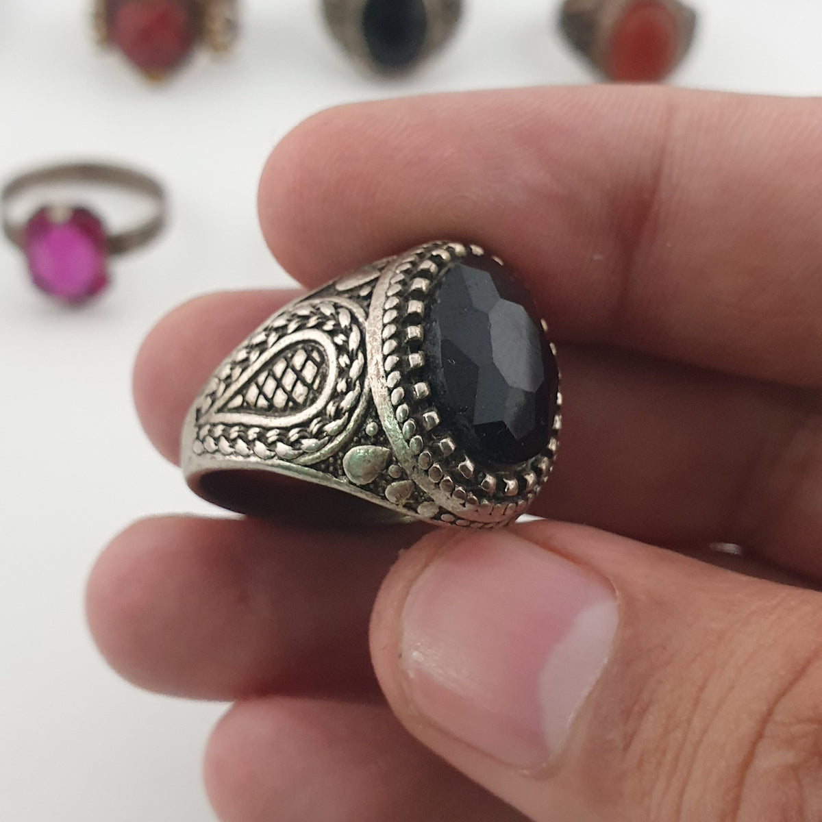 Antique Boho Jewellery 15 Mixed Brass Stone & Glass Rings
