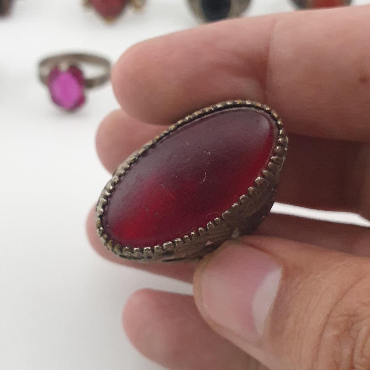Antique Boho Jewellery 15 Mixed Brass Stone & Glass Rings
