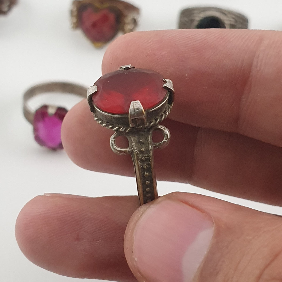 Antique Boho Jewellery 15 Mixed Brass Stone & Glass Rings