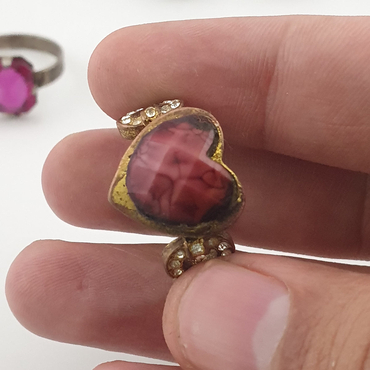 Antique Boho Jewellery 15 Mixed Brass Stone & Glass Rings