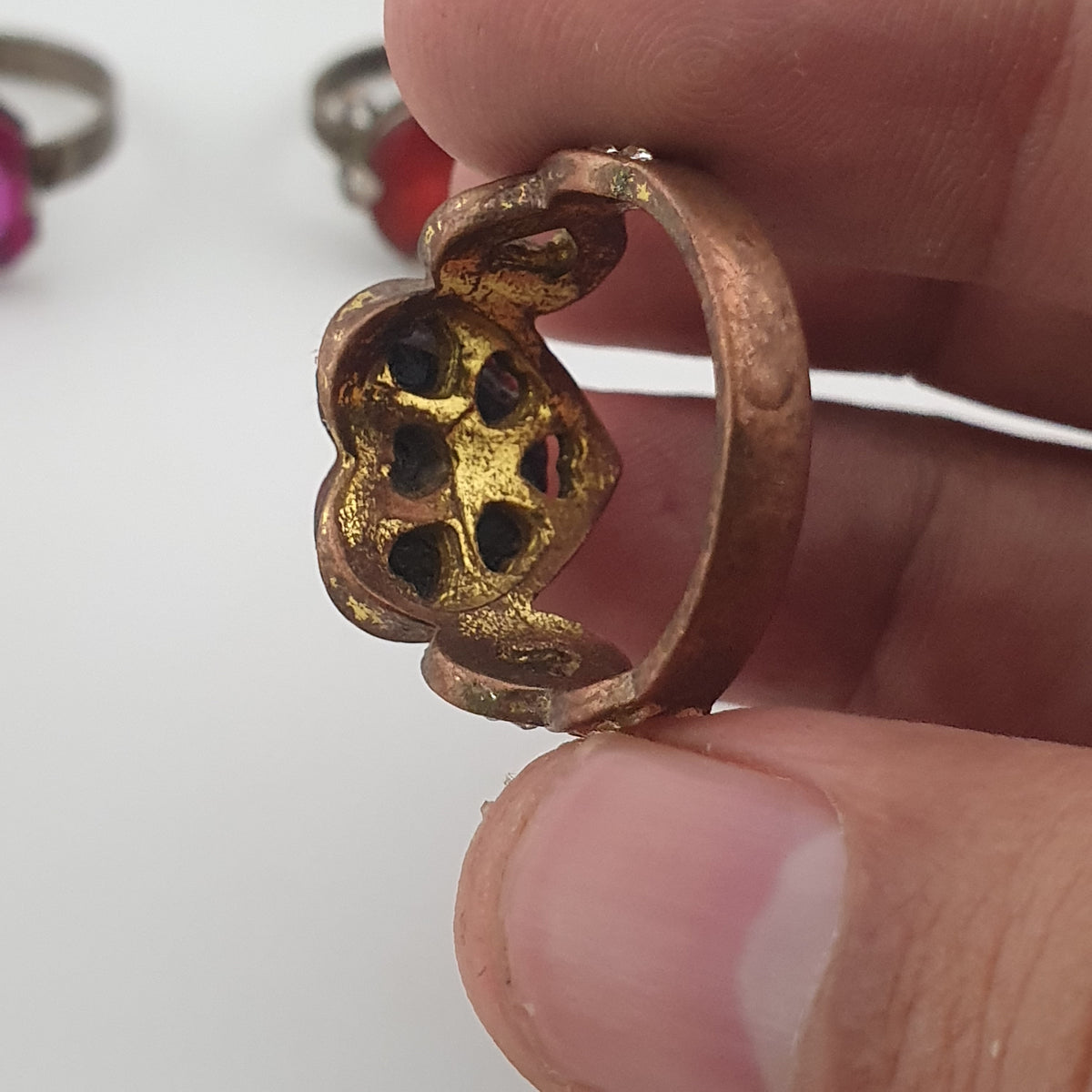 Antique Boho Jewellery 15 Mixed Brass Stone & Glass Rings